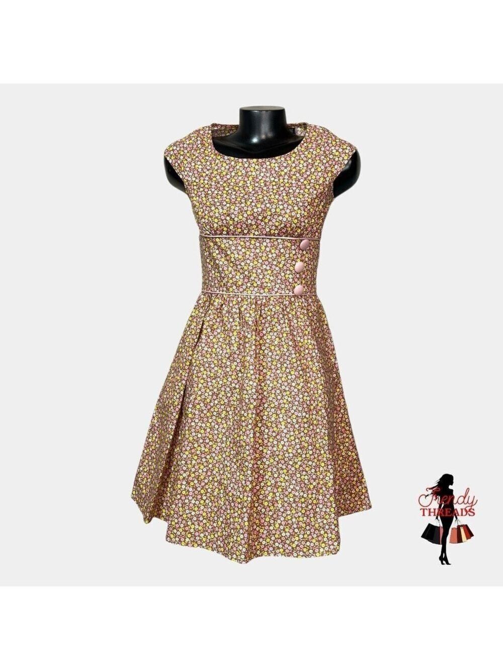 Retrolicious NEW 50s Vtg style Floral Swing Dress Pockets SMALL Boho Coquette